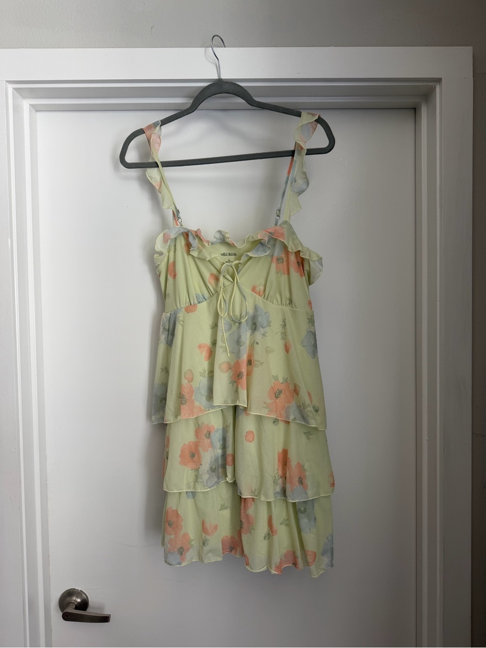 wild fable Light Green Floral Tiered Ruffle Cami Dress